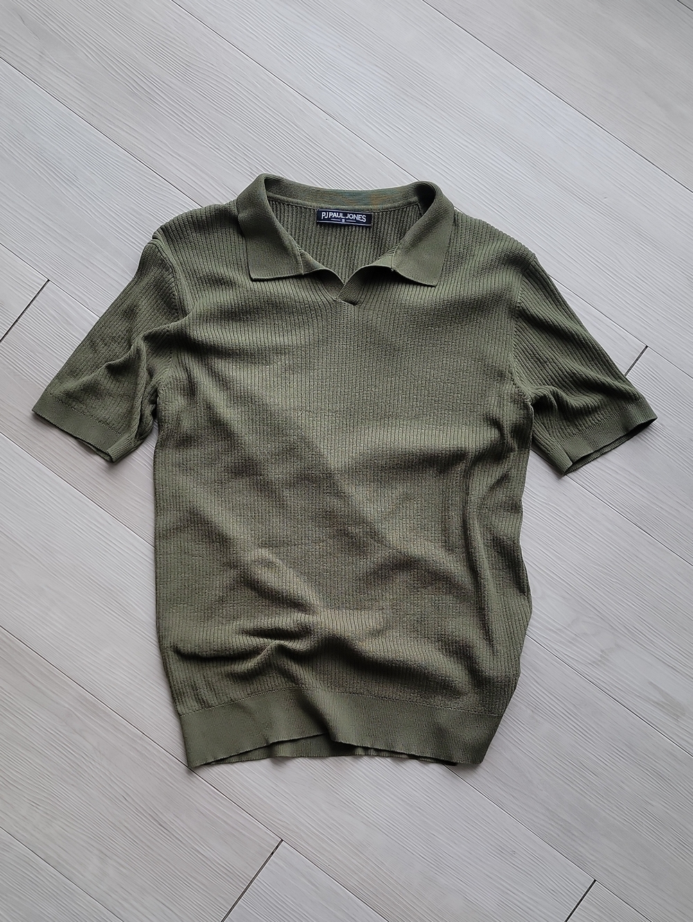 Olive Green Ribbed Knit Polo Shirt